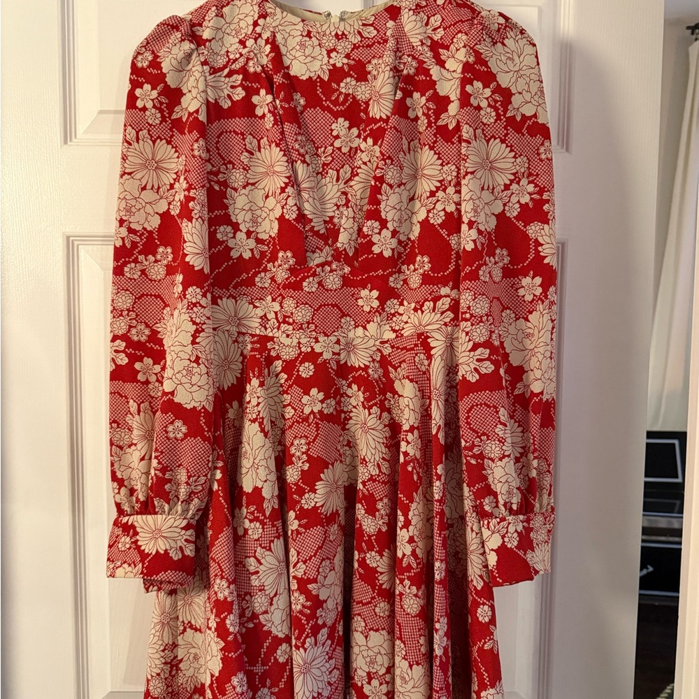 Vintage Saint Laurent Red and White Floral long sleeve mini dress